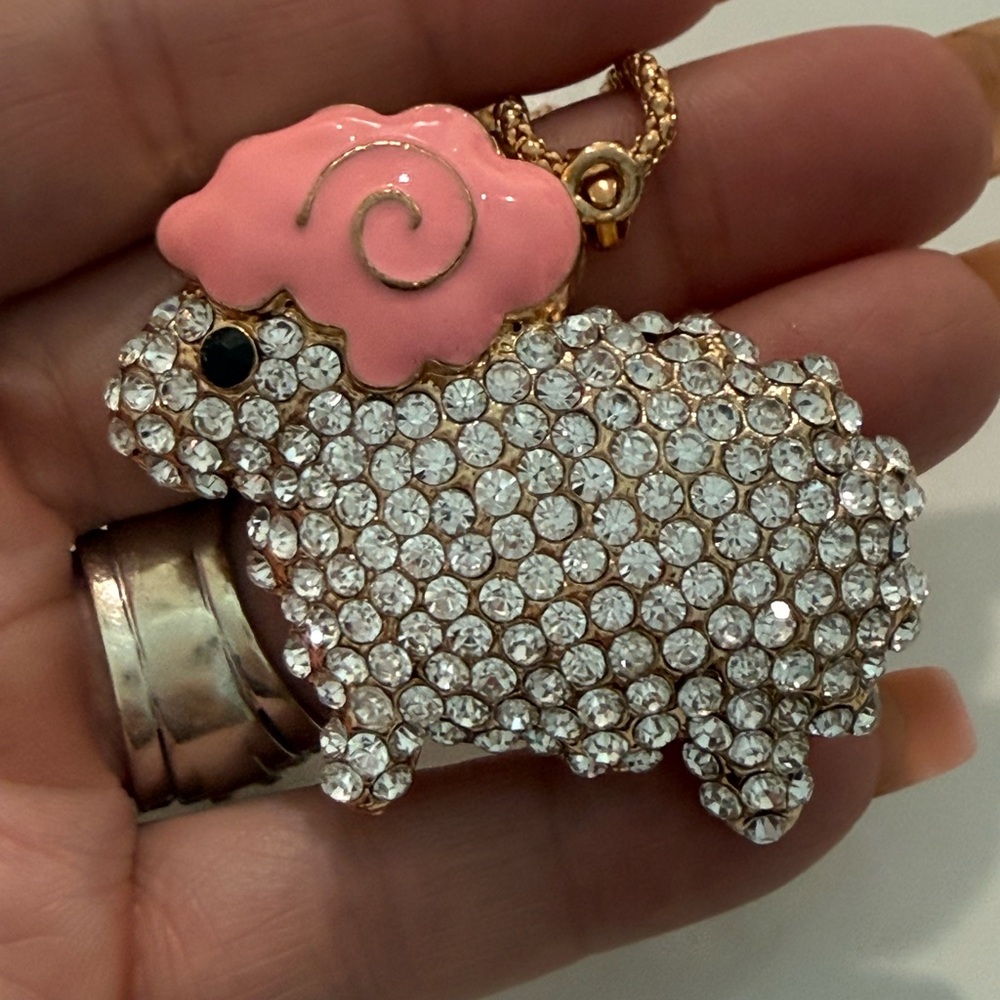 Betsey Johnson Pink and Silver Crystal Sheep Necklace